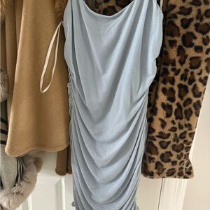 Elegant Silver Draped Dress Prom Dress Cocktail Dress